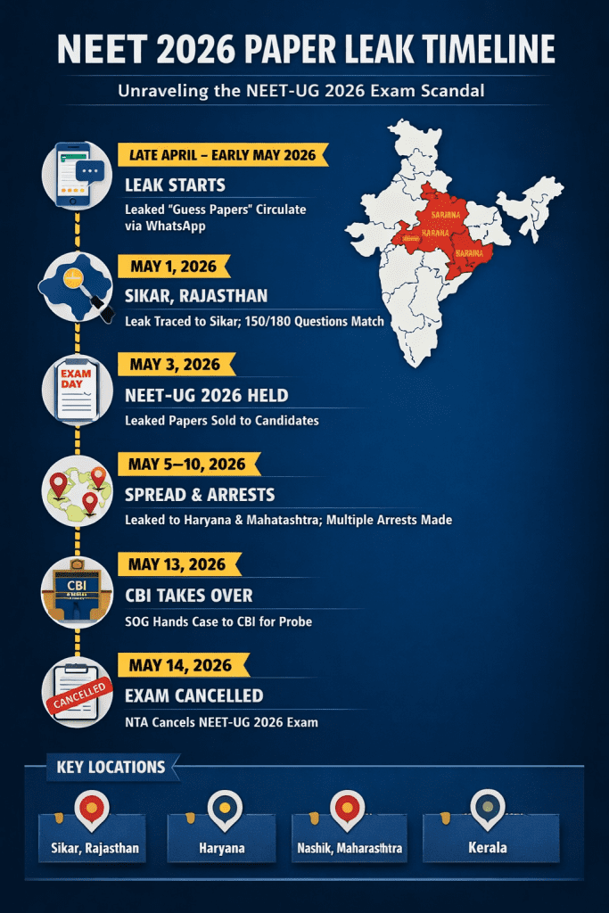 NEET 2026 scam - a visual timeline infographic