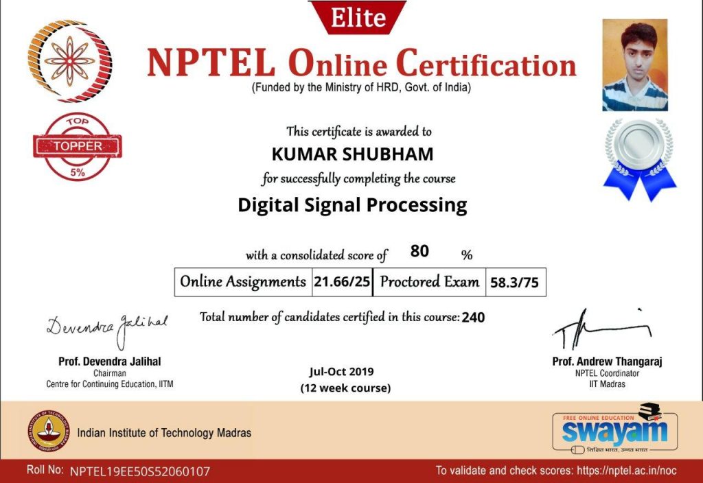 ELITE CERTIFICATE WITH SILVER BADGE – JHARKHAND RAI UNIVERSITY RANCHI