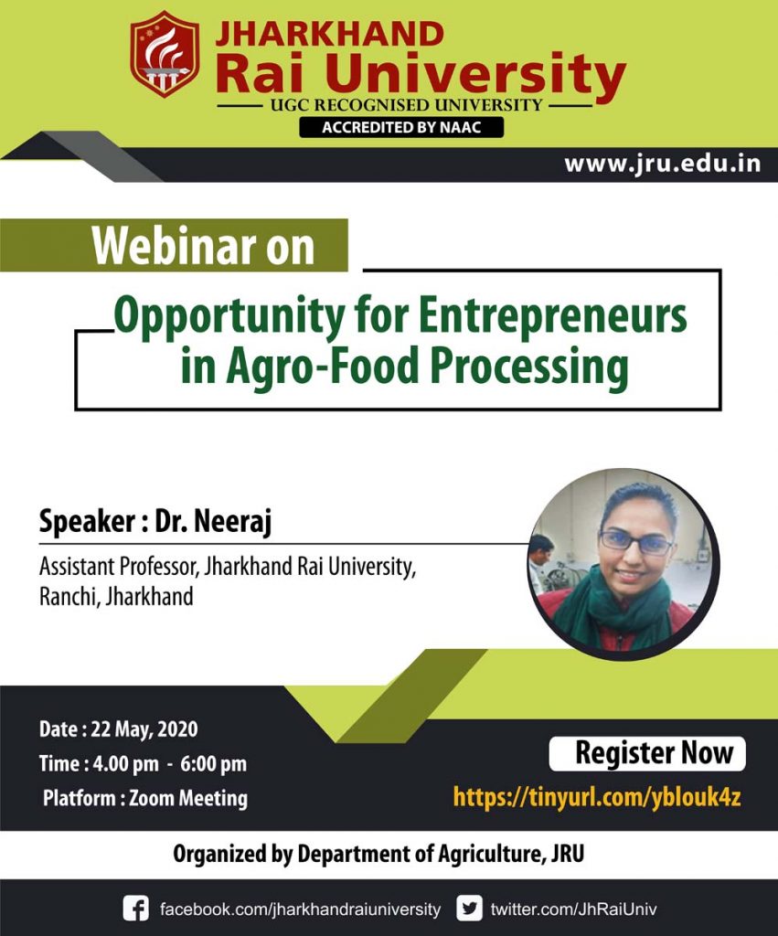 Webinar on: “Opportunity for Entrepreneurs in Agro-Food Processing”
