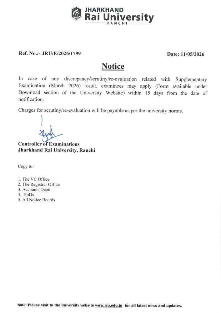 Scrutiny notice Supplementary Exam March 2026